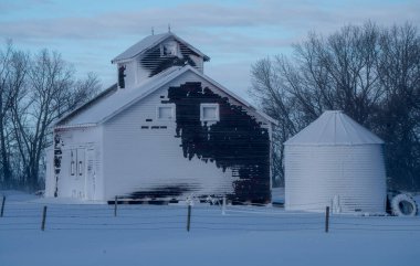 Saskatchewan ovalarında kışın aşırı soğuk çayır manzarası
