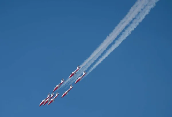 Snowbirds Acrobatic Flight Team Latający Moose Jaw Saskatchewan — Zdjęcie stockowe