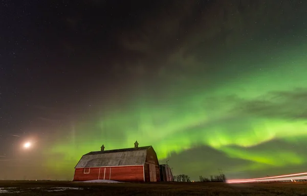 Norrsken Kanada Aurora Borealis Landsbygd Prairie Night — Stockfoto