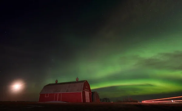 Northern Lights Canada Aurora Borealis Rural Prairie Night —  Fotos de Stock