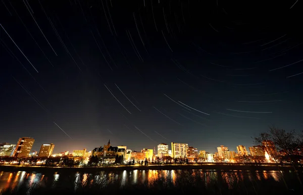 Night Shot Saskatoon Skyline City View River — Stock Photo, Image