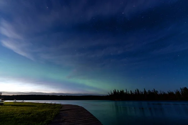 Night Photography Waskesiu Canada Noctilucent Clouds Marina Narrows — Stock Photo, Image