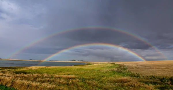 Saskatchewan Prairie Rainbow Kanada Güzel Sahne - Stok İmaj