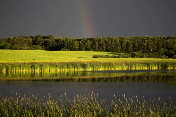 Storm Clouds Prairie Sky Rainbow — Stock Photo, Image