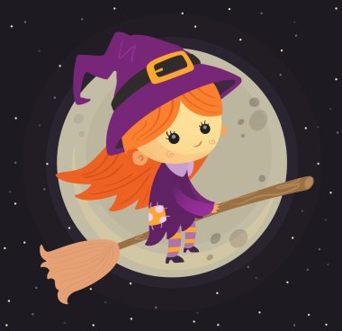 Bir süpürge üzerinde çizgi film cadı