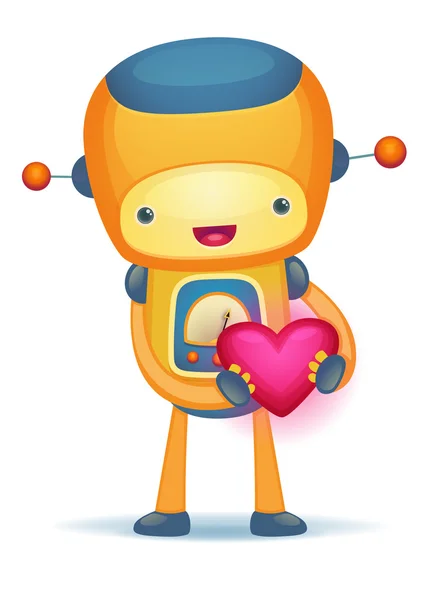 Cute Robot with Heart — Stock Vector