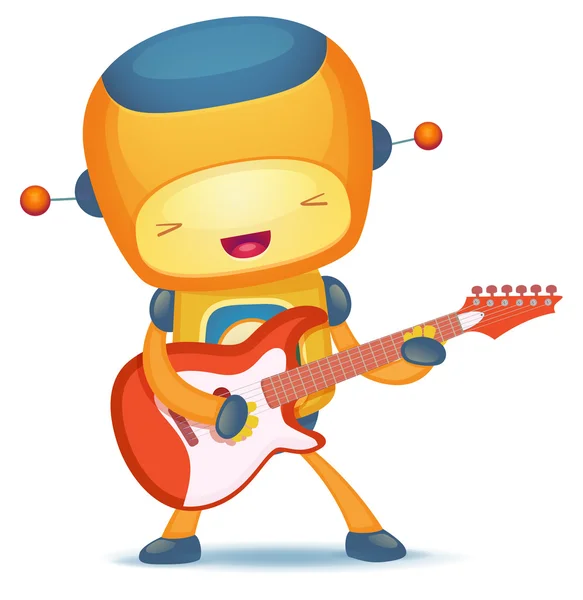 Söt Robot spela gitarr — Stock vektor