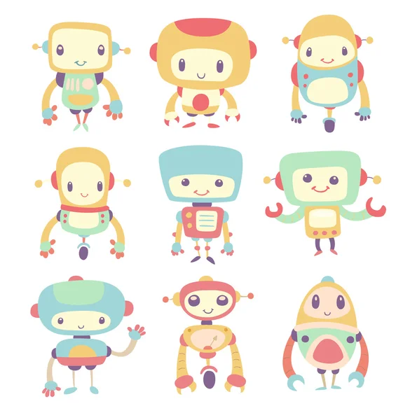 Set of Cartoon Robots — Stock Vector