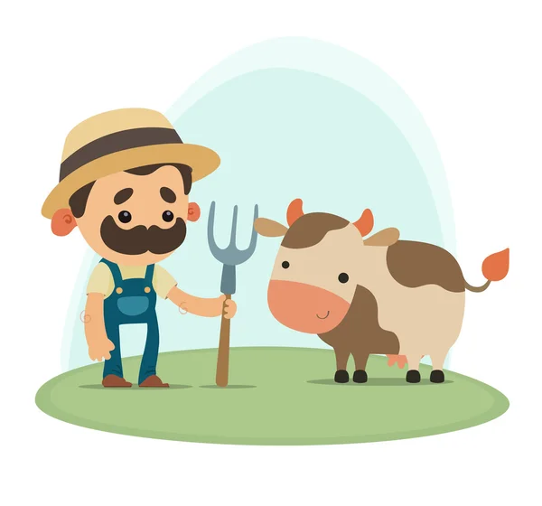 Cartoon farmer with cow — Stock Vector