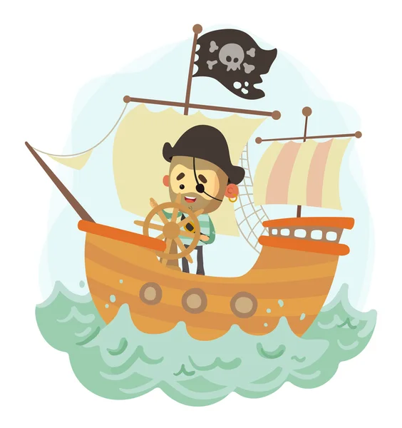 Bateau pirate avec pirate — Image vectorielle