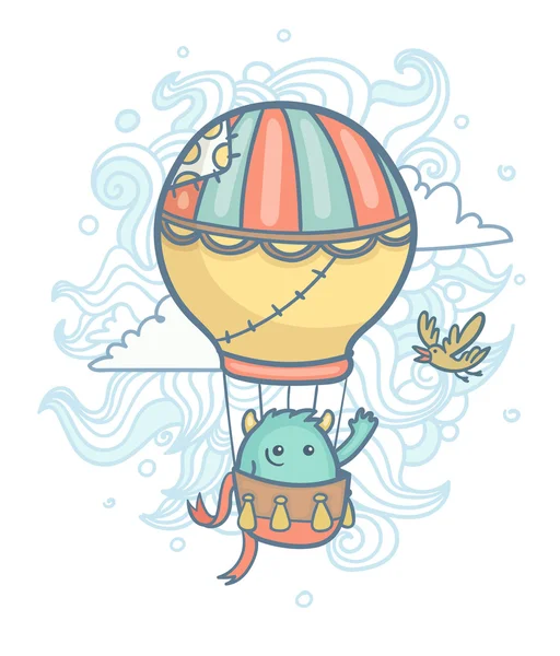 Monster vliegen in een luchtballon — Stockvector