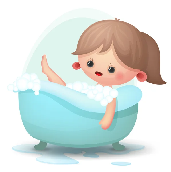 Fille mignonne prenant un bain moussant — Image vectorielle