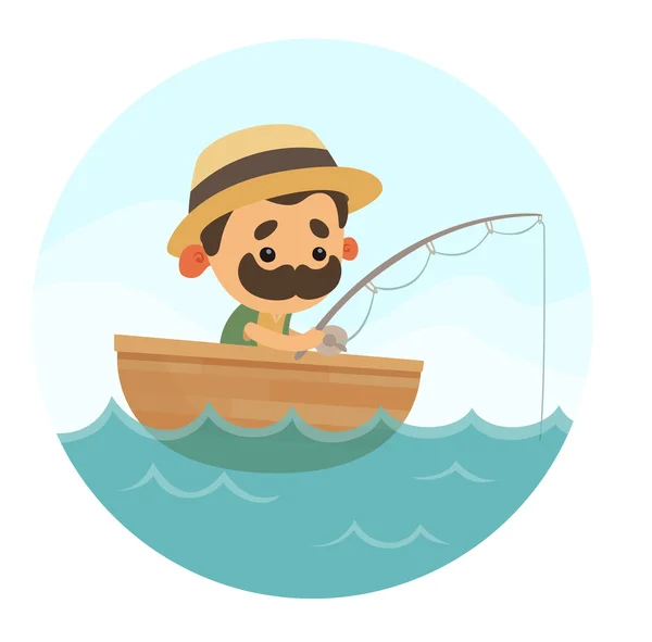 Pescador de desenhos animados em barco — Vetor de Stock