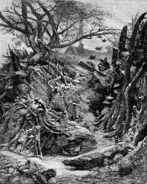 A shelter, vintage engraving.