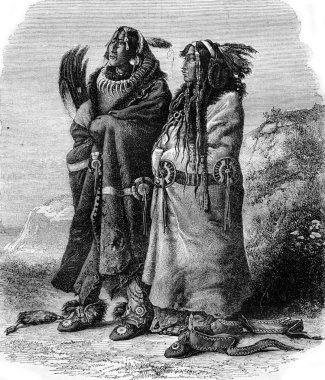 Mandan Indians, vintage engraving.