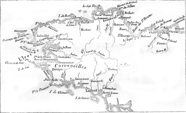 Carte à côté de la Grande-Bretagne, gravure vintage . — Photo