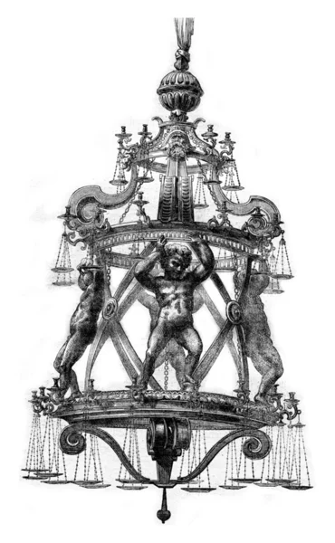 Bronze lamp in the Cathedral of Pisa, vintage engraving. — Stock Photo, Image