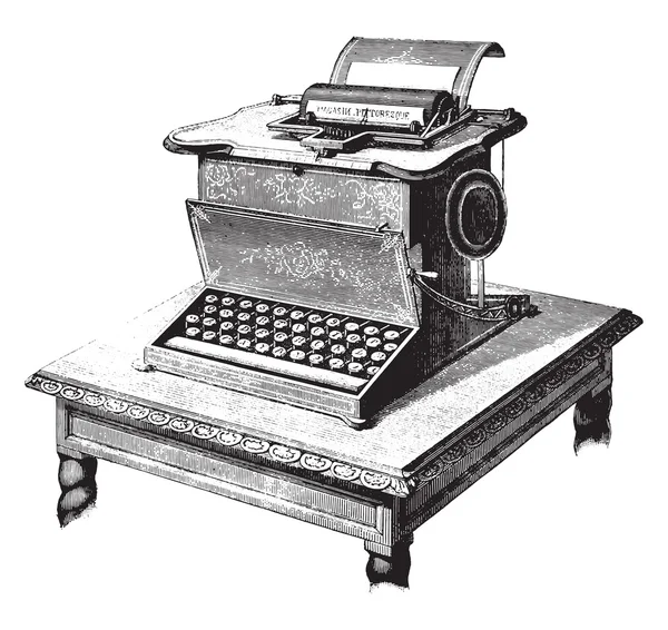 Amerikaanse typemachine, vintage gravure. — Stockvector