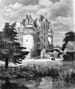Castle Brissac,vintage gravür görünümü.