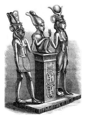 Louvre Museum, Isis, Osiris and Horus, vintage engraving.  clipart