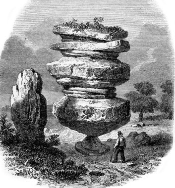Brimham Rocks biri, vintage gravür.