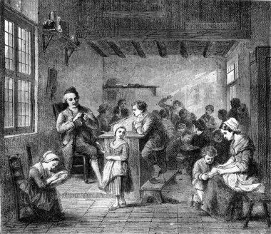 Okulda, gevşek, vintage gravür tarafından.