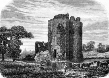 Ruins of the castle of Machecoul, vintage engraving.