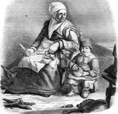 Baskı resim, iki karakter vintage oyma.