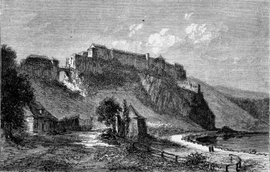View of Bouillon Castle, vintage engraving.