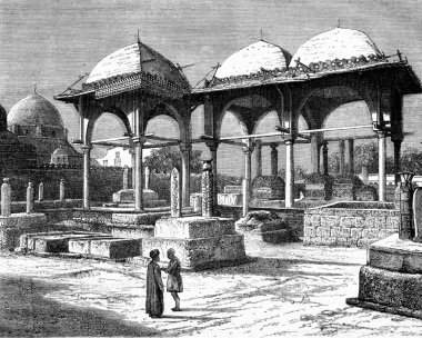 Kahire'deki Mameluke'ların mezarları, vintage gravür.