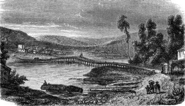 View from the Bridge Saint-Laurent, on the Var, vintage engravin