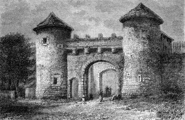 Porte du Val, in Flavigny, vintage engraving.