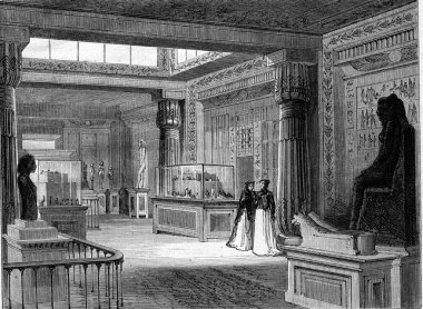 World Expo 1867 Inside view of the Egyptian temple, vintage engr