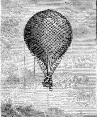 Balloon stowed in the air, vintage engraving.