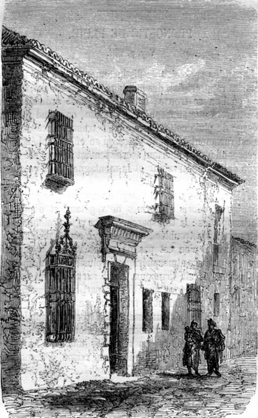 House or Michel Cervantes was imprisoned in Argamasilla de Alba, — Zdjęcie stockowe