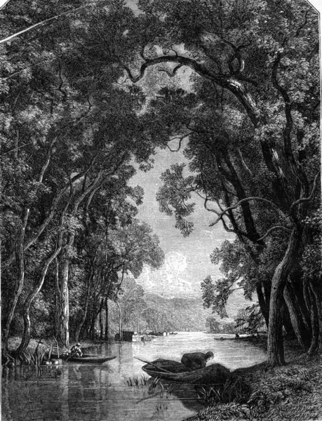1869 tentoonstelling van schilderkunst, een rivier, schilderen en tekenen door gr — Stockfoto