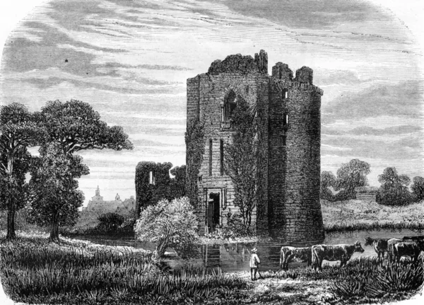 Ruins of the castle of Machecoul, vintage engraving. — Stockfoto