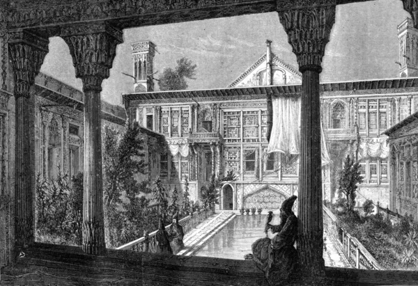 Courtyard of the palace of the French mission in Tehran in 1848, — 图库照片