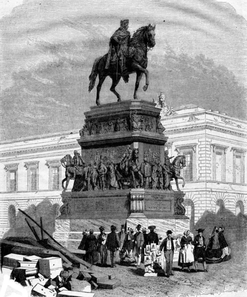 Statyn av Fredrik den Store i Berlin av Rauch, Vintage — Stockfoto