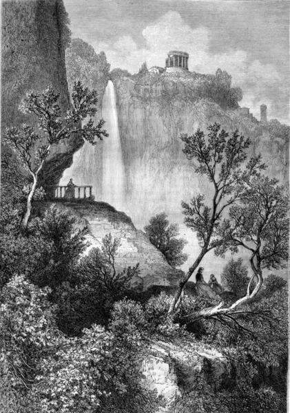 The Temple of the Sibyl at Tivoli, vintage engraving. — Stock Photo, Image