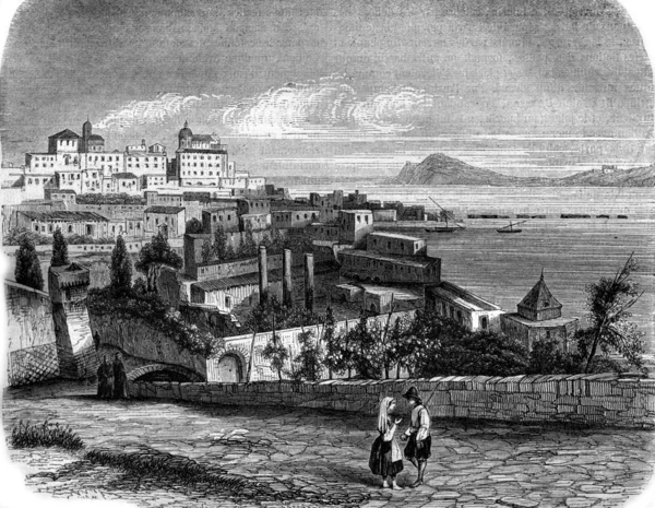 Pozzuoli, vintage engraving. — Stock Photo, Image