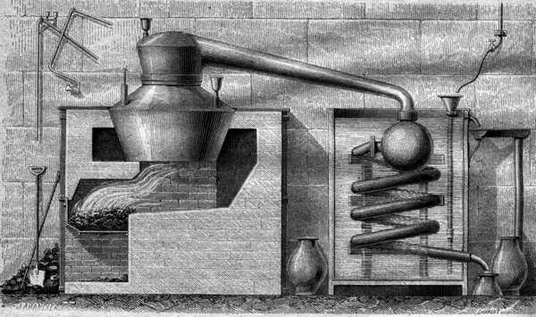 World Expo 1867, Platinum retort for the concentration of sulfur — Stockfoto