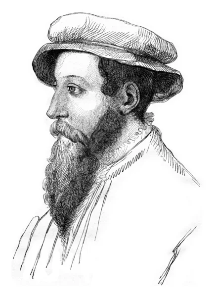 Portrait of Jacques Fouilloux, vintage engraving. — 图库照片