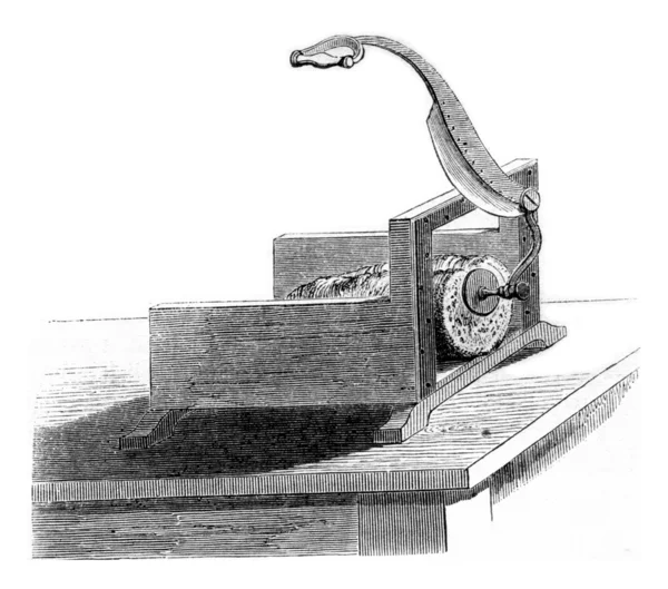 Bread cutting machine, vintage engraving. — Stock Photo, Image