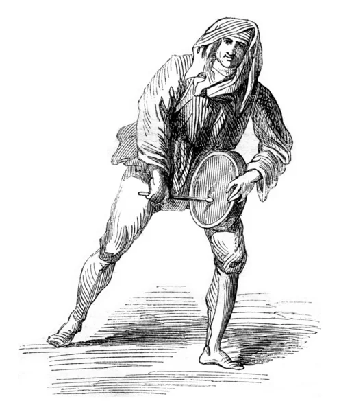 People playing the hand timpani, vintage engraving. — Stock Photo, Image