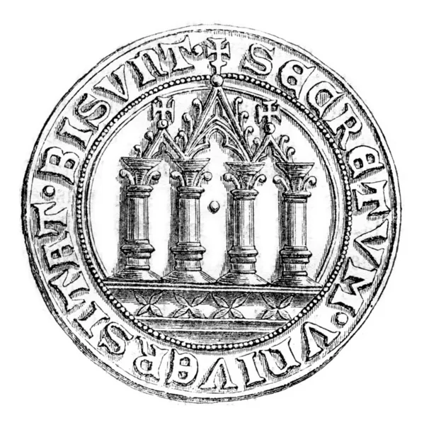 Small seal of the town of Besancon, vintage engraving. — Stock fotografie