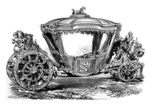 Gala car of King John IV of Portugal. Drawing Feart, after a pho — 图库照片