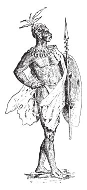 Güney Afrika'da bir kabile, vintage oyma.