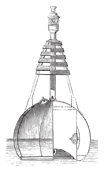 Light buoy, vintage engraving. — Stock Vector