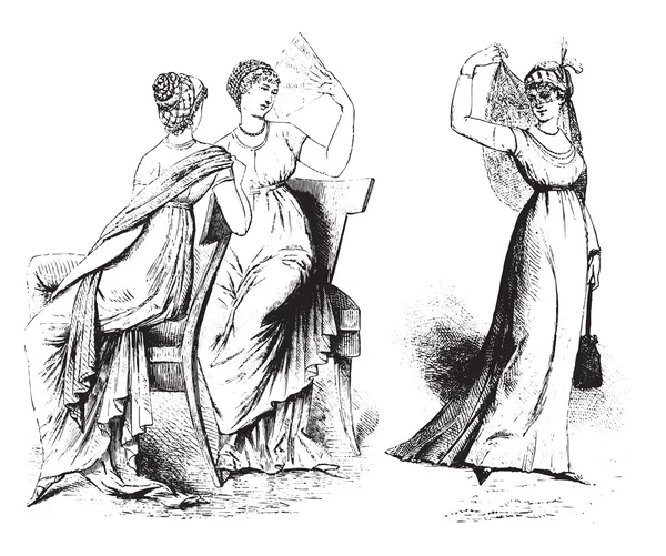 アンティーク ペルシャと髪型、ヴィンテージドレスを模した衣装 — ストックベクタ